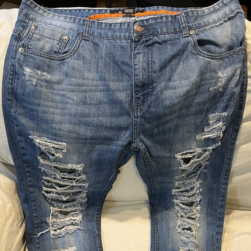 Copper Rivet Size 42x32 Mens Jeans Distressed Denim